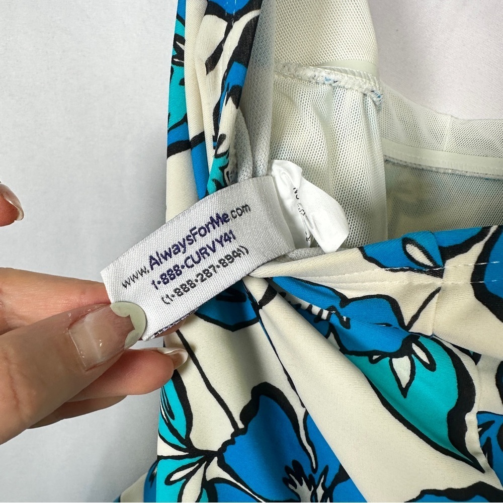 Always For Me Plus Size Halter Ruched Floral Retro Swimdress 16W Blue Vacation - Picture 8 of 12